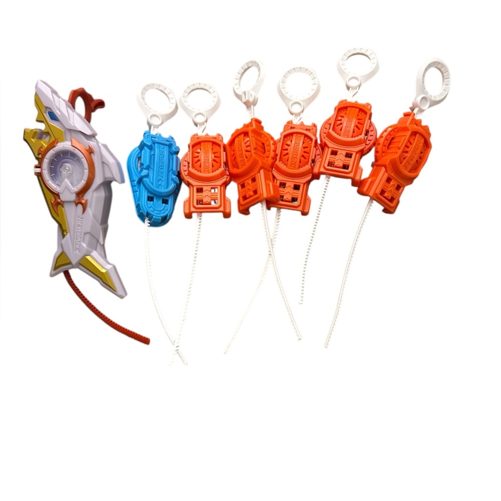 Beyblade Lot of 7 Dynamic Action Launcher Set with Orange and Blue Components
